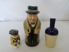 A ROYAL DOULTON FIGURE OF WINSTON CHURCHILL IN THE FORM OF A JUG TOGETHER WITH A MINIATURE TOBY SALT