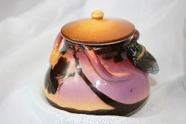 A FRENCH ART POTTERY PRESERVE POT SIGNED L BERTY WITH AN INSECT IN RELIEF TOGETHER WITH A POOLE