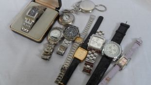 A BOX OF MISC. GENT`S WATCHES AND POCKET WATCHES