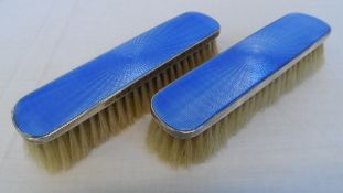 TWO BIRMINGHAM HALLMARKED BLUE  ENAMEL SILVER CLOTHES BRUSHES, MM H M  ( 2 )