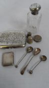 A COLLECTION OF MISC. SILVER INCL. BIRMINGHAM CIGARETTE CASE, CHESTER PILL BOX PENDANT DEPICTING