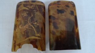 AN ANTIQUE / VINTAGE TORTOISESHELL AND GOLD LACQUER ORIENTAL CIGAR CASE BEING DECORATED WITH BIRDS