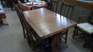 AN ERCOL EXTENDING DRAWER LEAF DINING TABLE, APPROX. 213  ( EXTENDED LENGTH )  X 84 X 76 CM TOGETHER