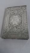 A VICTORIAN LONDON HALLMARKED SILVER LADY`S CARD CASE IN THE FORM OF A BOOK, MM S M, 1877, THE