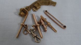 A COLLECTION OF MISC. 9ct GOLD INCL. FOB BARS AND CLIPS, BRACELET, APPROX. 22 GM  ( 7 )