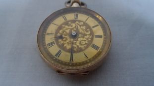A LADY`S 14ct 14C STAMPED CONTINENTAL GOLD POCKET WATCH, CASE NO. 14396C, WITH 14C AND A M B LION