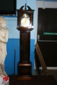 A REPRODUCTION MAHOGANY EFFECT EMPEROR LONG CASE CLOCK, MADE IN GERMANY, APPROX. 44 X 26 X 190 CM