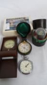 A CHROME INGERSOLL YACHTSMAN STOP WATCH TOGETHER WITH A TRAVEL CLOCK AND A GILT CASED COMPASS