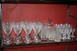 A MISC. COLLECTION OF CRYSTAL GLASS INCL. SIX RED WINE, SIX WHITE WINE, THREE LARGE TUMBLERS,