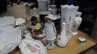 A MISC. COLLECTION OF PORCELAIN INCL. STAFFORDSHIRE, WEDGWOOD, AYNSLEY, NAO AND COALPORT  ( 12 )