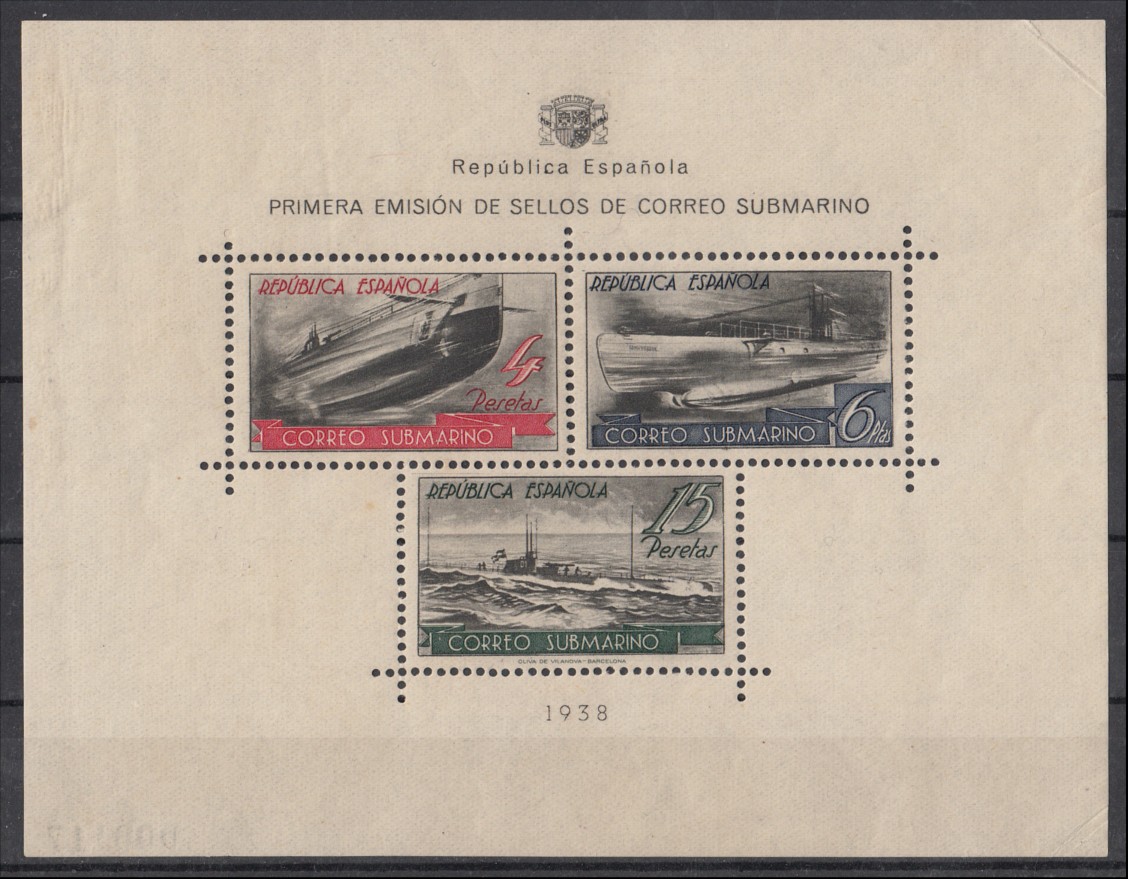 SPAIN 1938 Submarine Service Min Sheet Mint, two right 1938 Submarine Service Min Sheet Mint, two