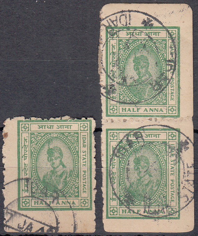 INDIAN STATES Idar: 1944 ]a yellow-green vertical pair & Idar: 1944 ]a yellow-green vertical