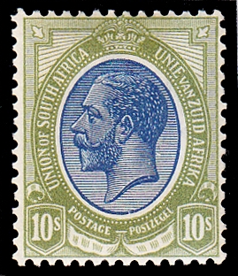 SOUTH AFRICA 1913-24 10/- deep blue & olive-green lightly M/M, 1913-24 10/- deep blue & olive-