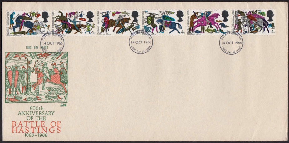 1966 Battle of Hastings 6 x 4d (Phosphor) Missing Grey on Philart FDC with Peterborough FDI H/S.