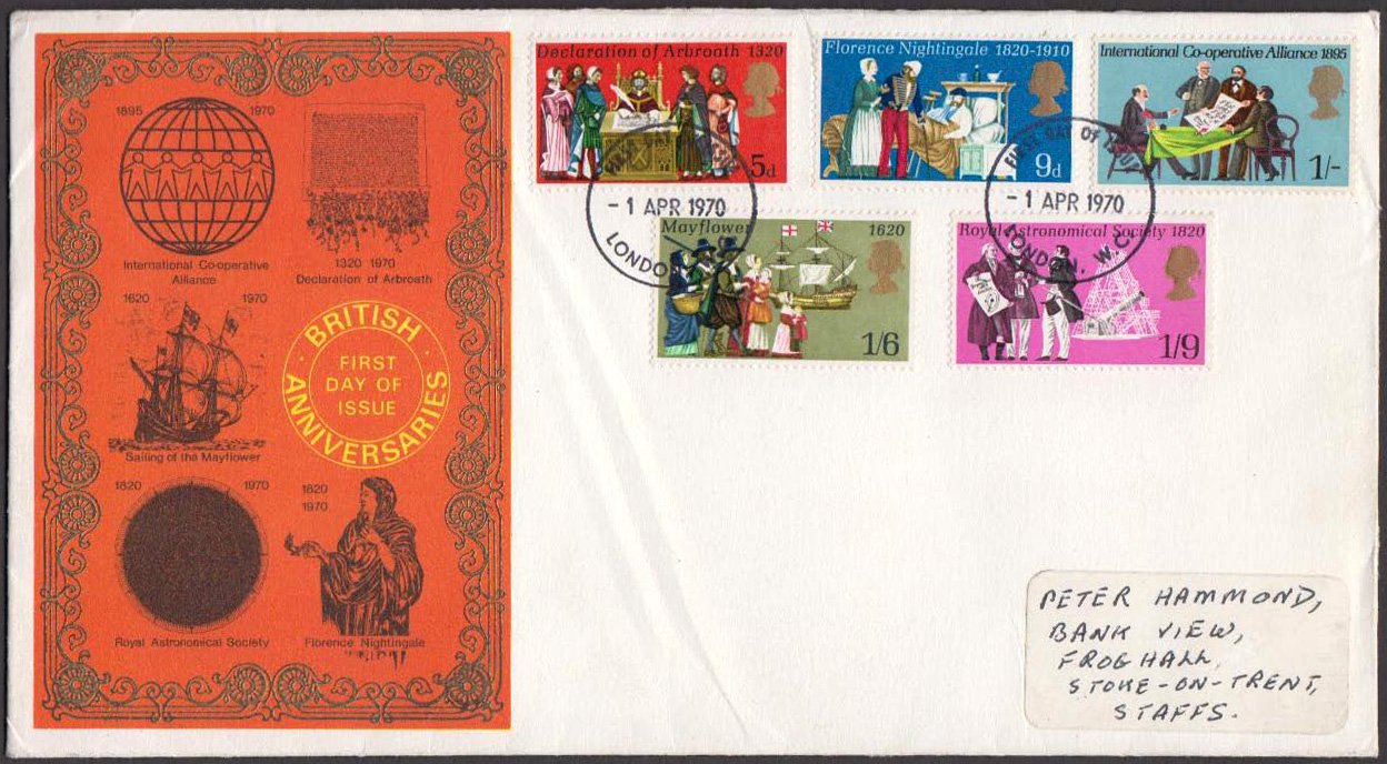 1970 Anniversaries 1/9d Missing Lemon on Thames FDC with London WC FDI H/S. With 1986 RPS Cert &