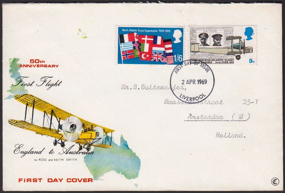 1969 Anniversaries 1/6d Missing Lemon on Connoisseur FDC with Liverpool FDI H/S. With 1999 Brandon