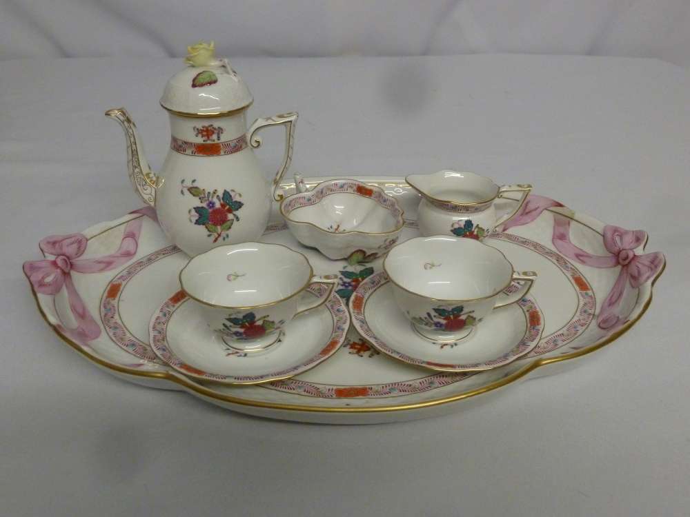Herend tea for two to include teapot, milk jug, sugar bowl, cups and saucers and tray