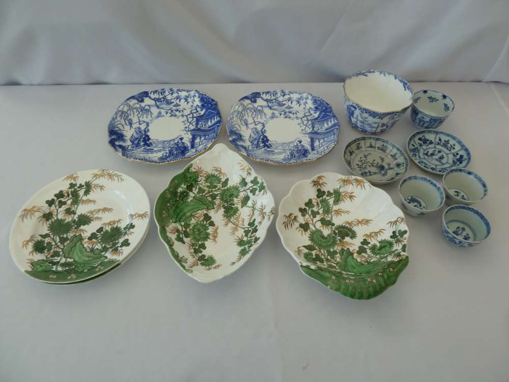 A quantity of 19th century Spode, Royal Crown Derby and Oriental blue and white cups and saucers