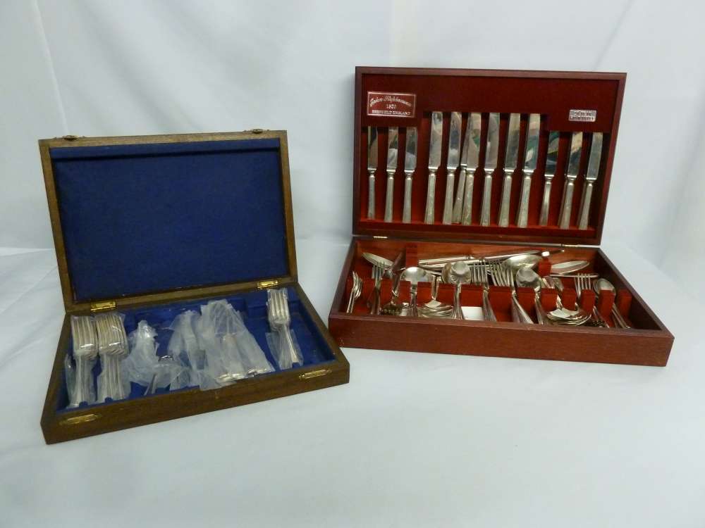 Canteen of silver plated flatware in fitted case and a canteen of fish knives and forks in fitted