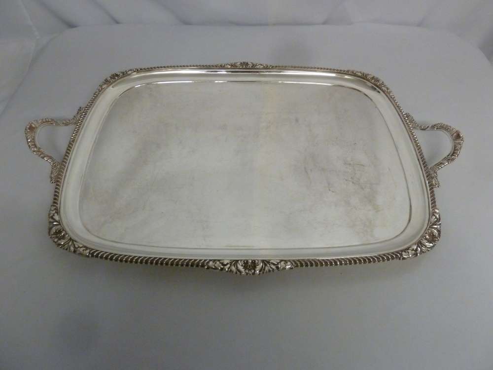 Goldsmiths and Silversmiths Co. tea tray silver plated with two handles