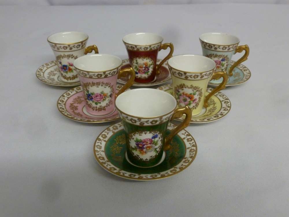 A set of six Limoges cabinet cups and saucers