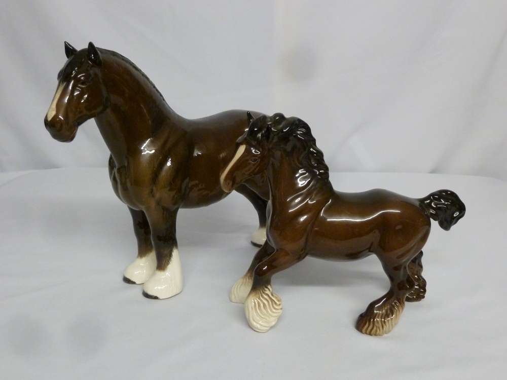 Two Beswick shire horses