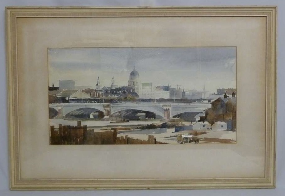 Dennis John Hanceri Watercolour of London Bridge and St Pauls signed and dated 1971 bottom left -