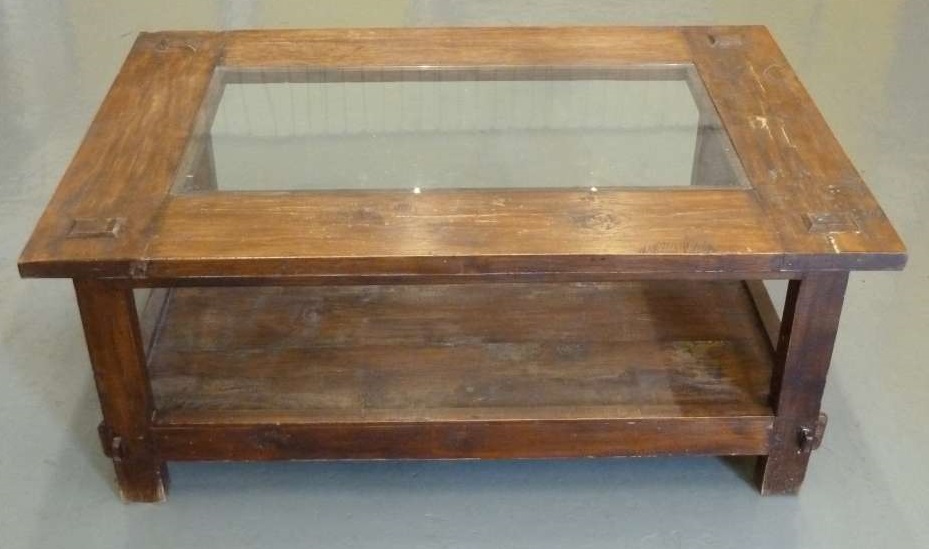 Oak and glass coffee table