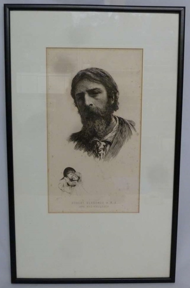 Herbert Herkomer etching of the artist and his children, monogrammed bottom left - 34.5 x 20 cm