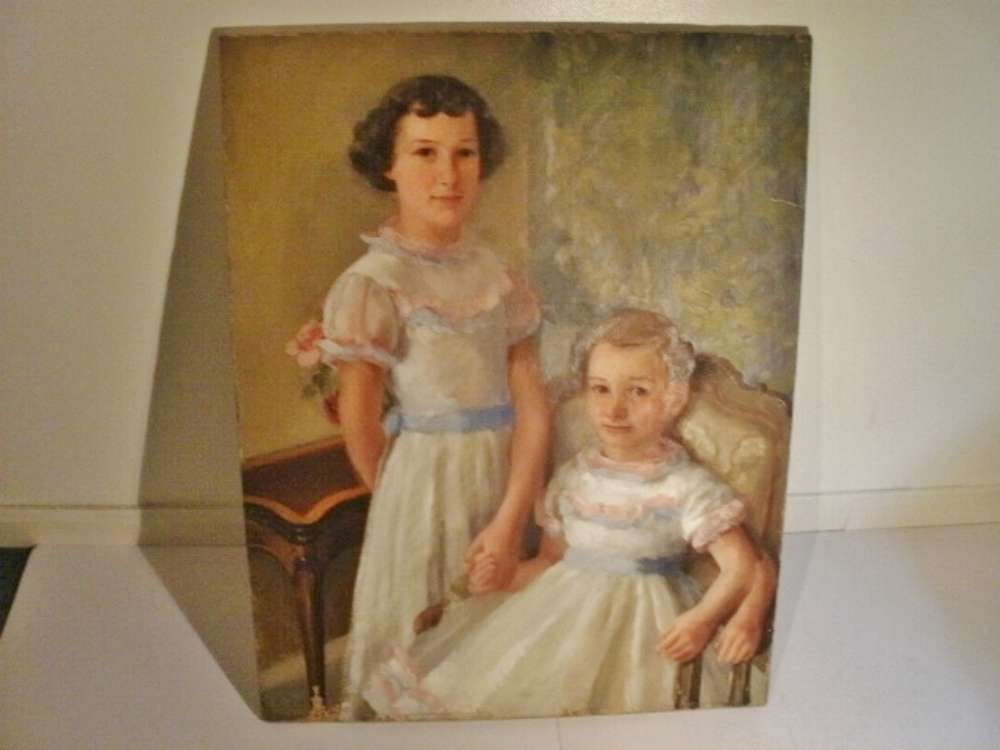 Michael Vincent Francis RP, 1899-1992 oil on canvas portrait of two young girls circa early 1930s (