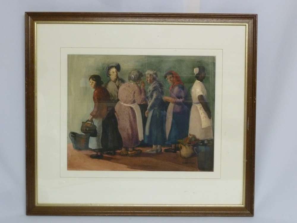 P. Bauman watercolour of ladies, signed bottom right - 28.5 x 37cm.