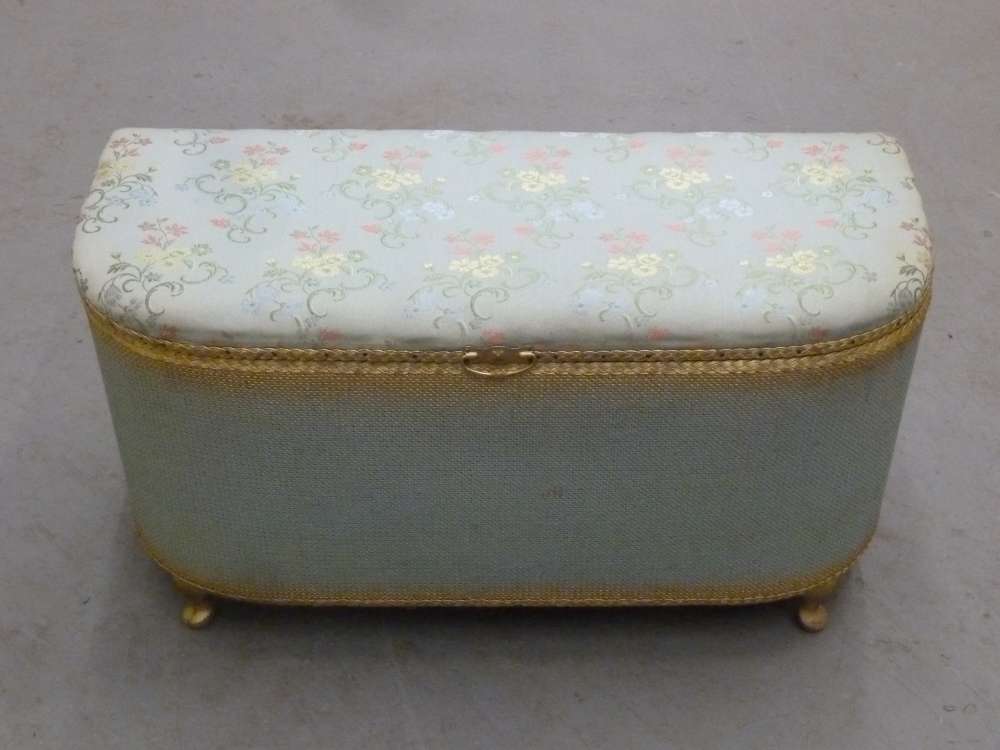 Early 20th century boudoir blanket box with silk hinged cover.