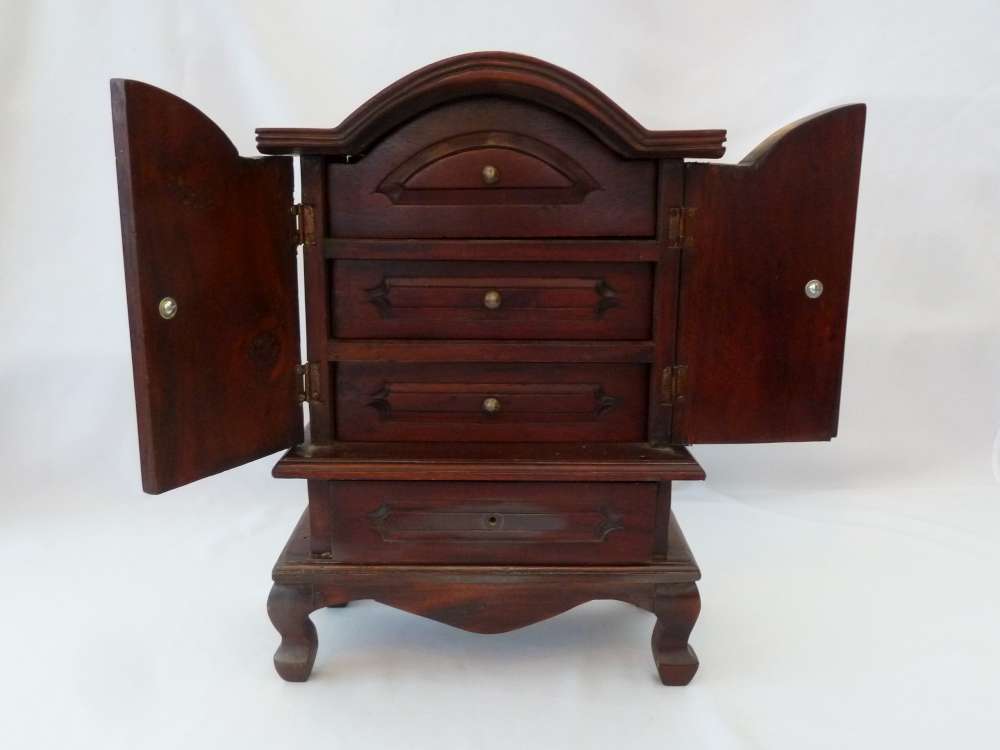 Mahogany apprentice cabinet with double doors and four drawers