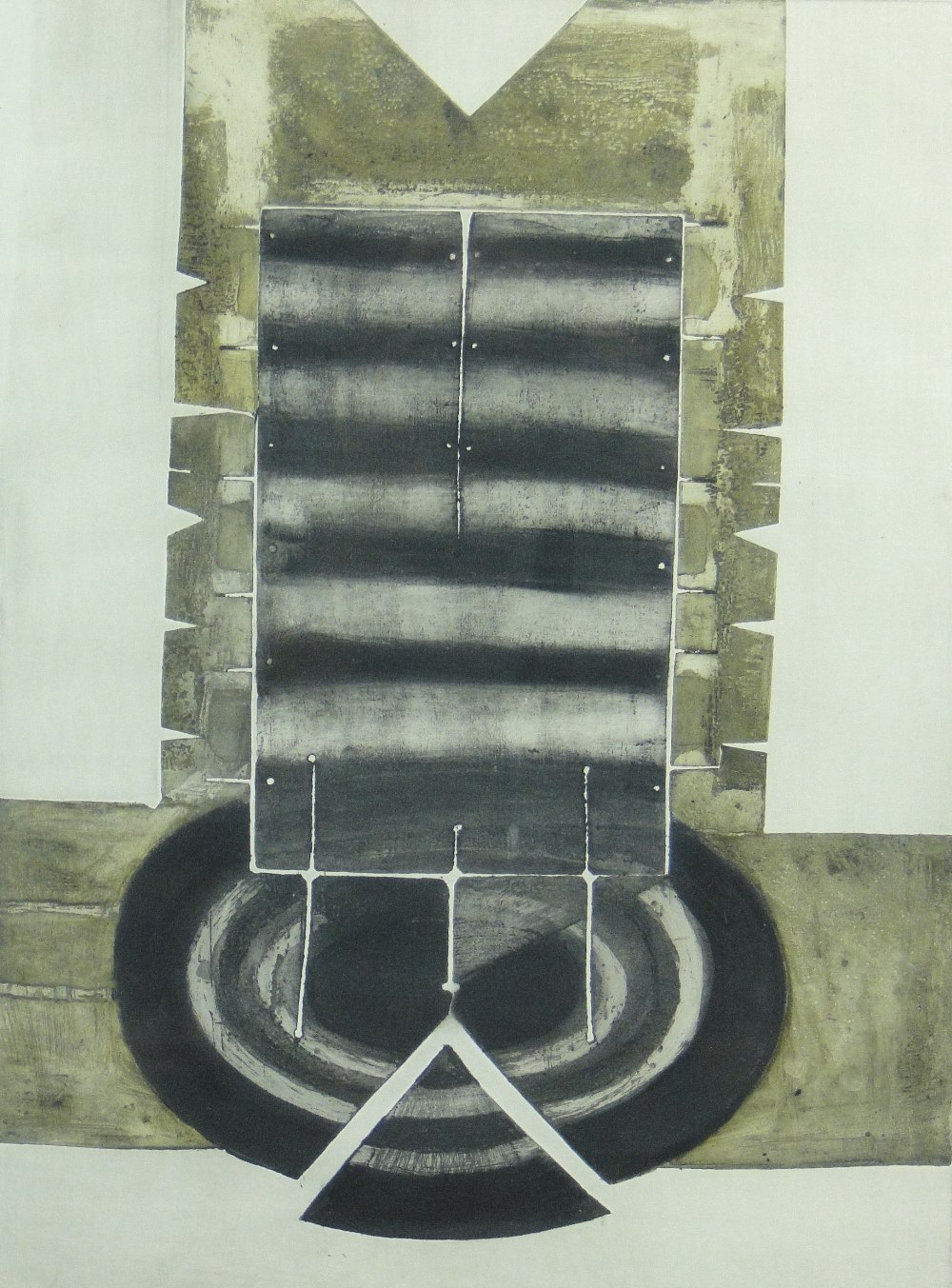 Michael Sandle RA (Born 1936)
early litho, abstract composition with linen mount, signed in