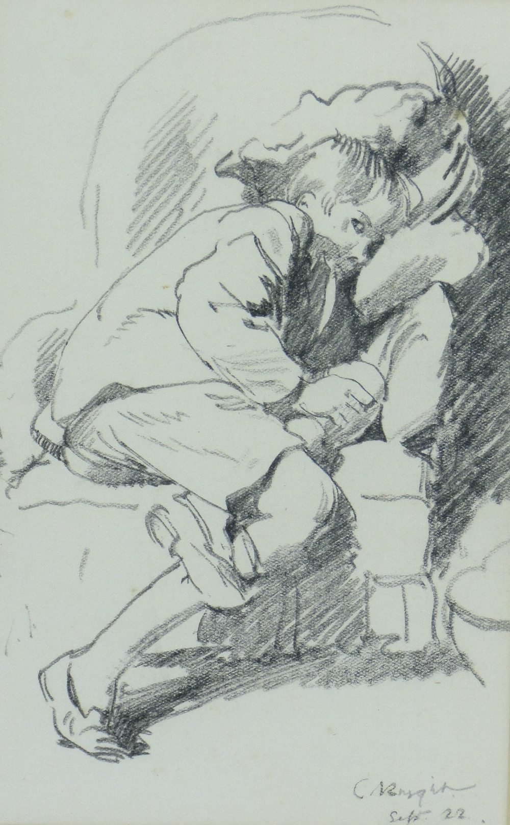 Charles Knight
pencil sketch, young boy in an armchair, signed and dated 1922, exhibition label