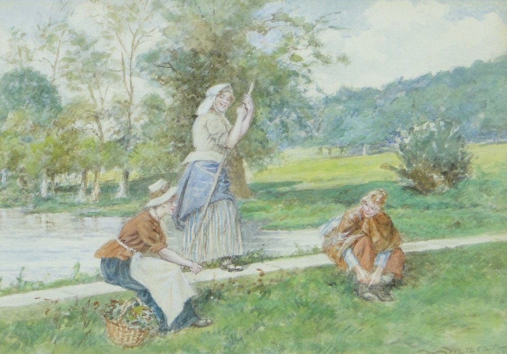 Walter Duncan (1848-1932)
pair of watercolours, 3 girls in a punt, signed, 7.5" x 10.5", framed.