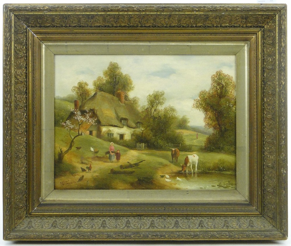 H B Wilcocks
pair of oils on canvas, rural scenes with cattle, signed, 12" x 16", framed.