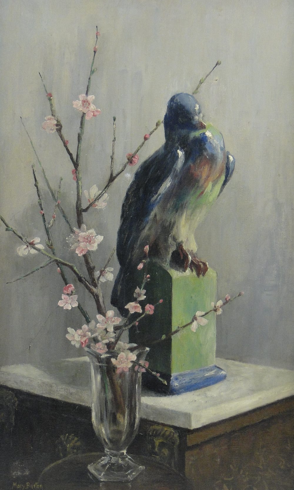 Mary Georgina Barton (Irish 1861-1949)
oil on canvas, titled "Gilbert Bayes' Pigeon with Almond