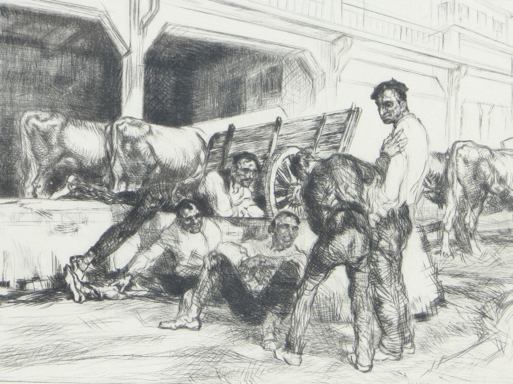 Edmund Blampied (1886-1966)
etching and drypoint, lunchtime at San Sebastian 1924, signed in pencil,