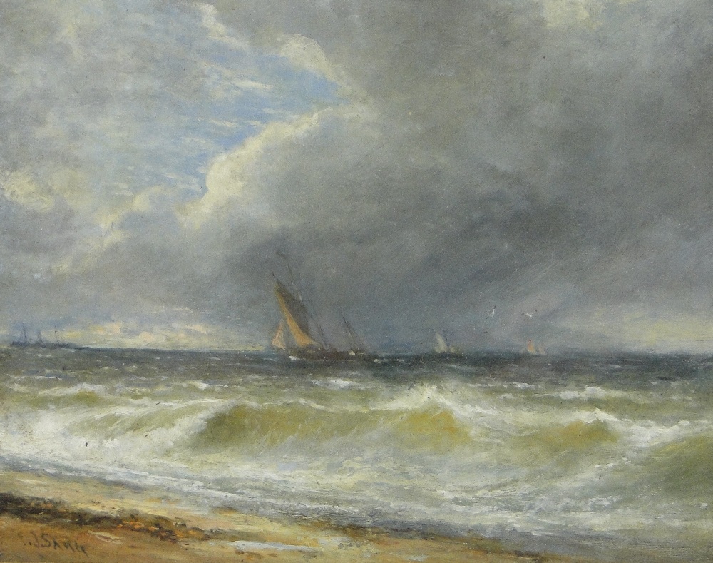 Frederick J Sang 
pair of oils on board, marine scenes off Lowestoft, signed, original labels and