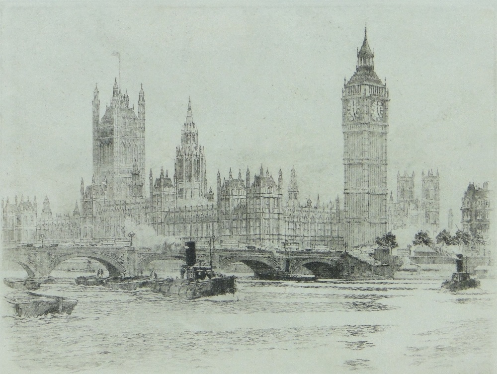 Stanley Charles Rowles
etching, Westminster from the Thames, signed in pencil, p 9" x 11.5",