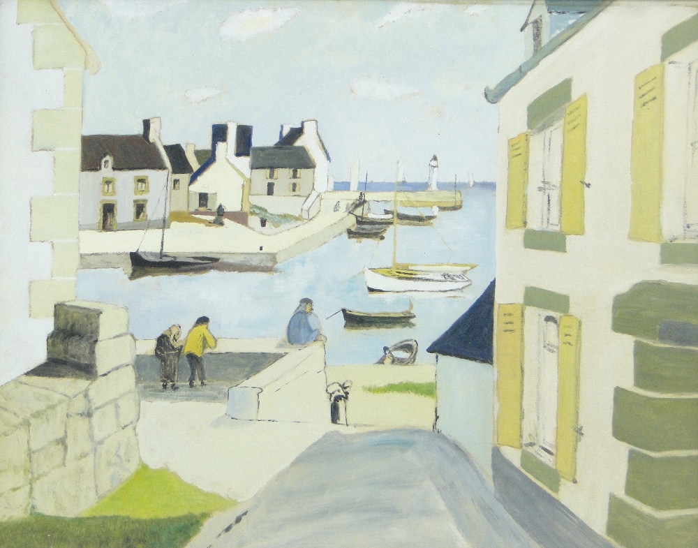 Attributed to Christopher Wood
mixed media oil/gouache on board, Continental harbour scene,
