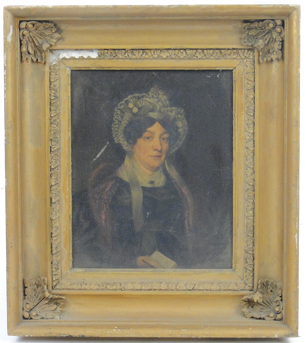 English School
19th century oil on board, half length portrait of a woman, unsigned, 11" x 8.5",