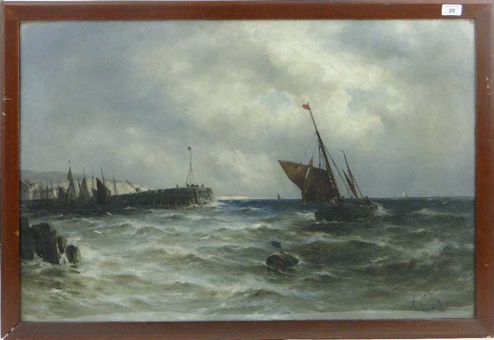 Gustave de Breanski (circa 1856-1898)
oil on canvas, fishing vessels entering the harbour, signed,