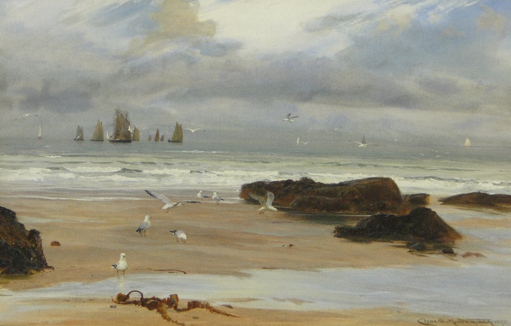 Charles Sim Mottram
watercolour, gulls on the shore, signed and dated 1890, 18" x 29", framed.