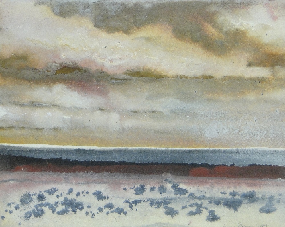 James Spence
mixed media, Autumn shore 1989, signed, exhibition label verso, 7" x 8.5", framed.