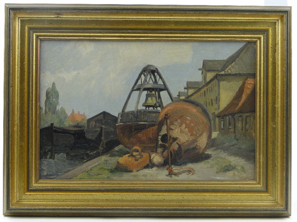 Hjalmar Matthiesen (1861-1957)
oil on canvas, boat yard scene, signed with initials, dated 1919,