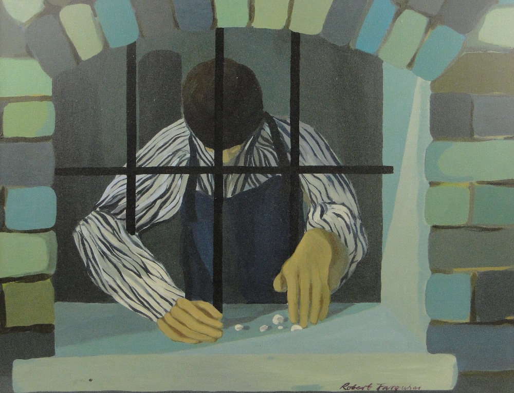 Bob Farquhar
oil on canvas, prison cell, signed, 30" x 40", framed. This painting won an award for