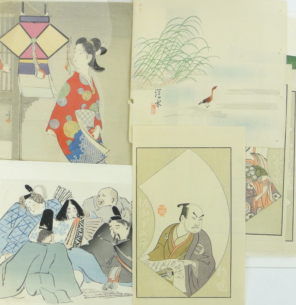 Folder of Japanese woodblock prints and lithographs.