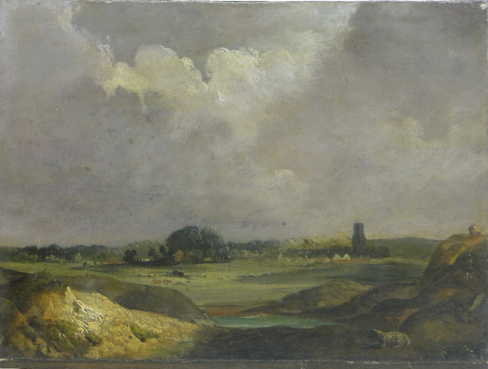 Circle of Constable
oil on canvas laid on board, extensive landscape view of Stoke by Nayland,